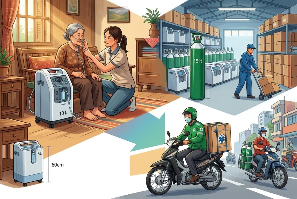 Tư vấn chọn máy tạo oxy 10 lít cho bệnh nhân cần lưu lượng oxy cao tại An Biên