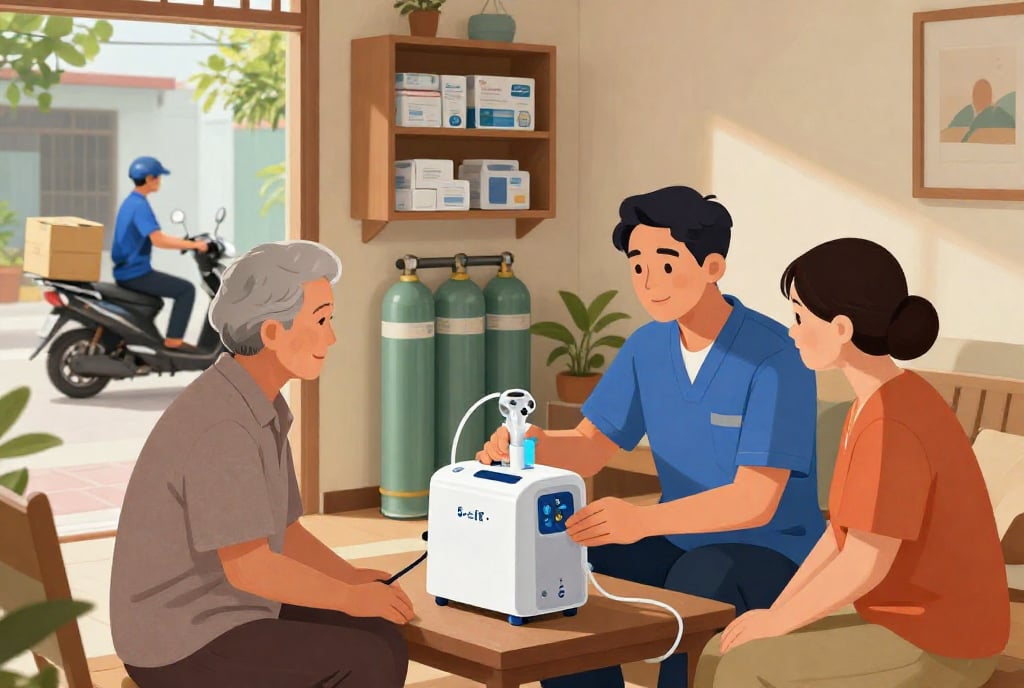 thuê máy trợ thở oxy gia đình - Tư vấn chuẩn y tế và lắp đặt tại nhà