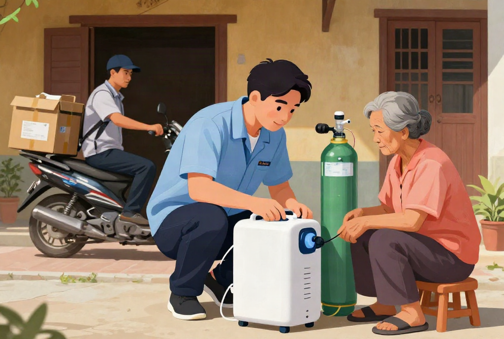 thiết bị chăm sóc người bệnh nằm lâu - Máy tạo oxy và bình oxy: Giải pháp hô hấp tại nhà